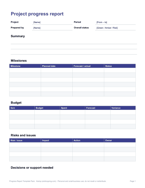 Preview of the first page of Project progress report