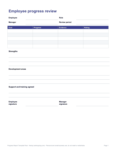 Preview of the first page of Employee progress review