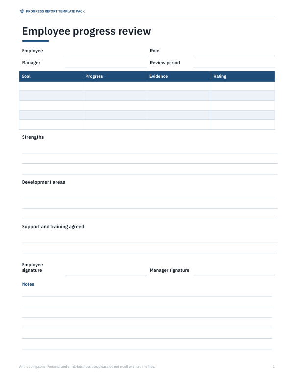Preview of Printable Employee Progress Review