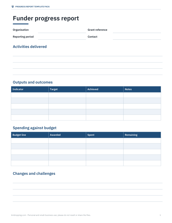 Preview of Grant Progress Report Template