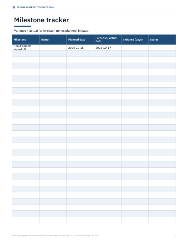 Preview of Printable Milestone Tracker