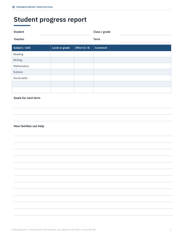 Preview of Student Progress Report Template