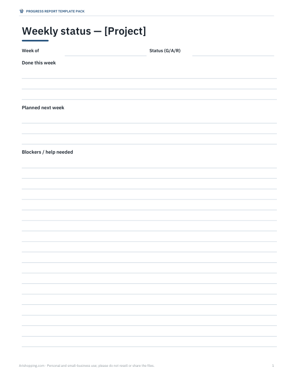 Preview of Printable Weekly Status Update